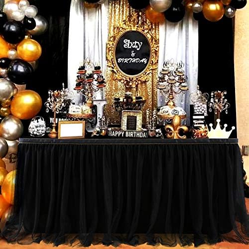 Suppromo Black Tulle Table Skirts for Birthday Party Hallowwen 6ft Ruffle Tutu Black Table Cloth for Rectangle Tables or Round Tables for Baby Shower Graduation Wedding Banquet Buffet Decoraitons - Image 2