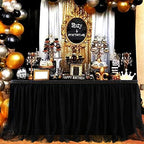Suppromo 9ft Black Table Skirts for Rectangle Tables or Round Tables Black Tutu Table Cloth for Black Gold Happy Birthday Party, Wedding, Baby Shower, Graduation, Halloween Party Decorations - Image 2