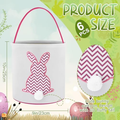 Honeydak 6 PCS Easter Baskets for Kids Fine-lined Wavy Bunny Tote Bags - Image 4