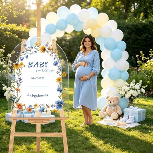 Acrylic Baby Shower Welcome Sign, 24" x 18 Inch, Baby in Bloom Wildflowers Welcome Sign for Garden Ceremony Lawn Party Outdoor & Indoor Use - Image 7