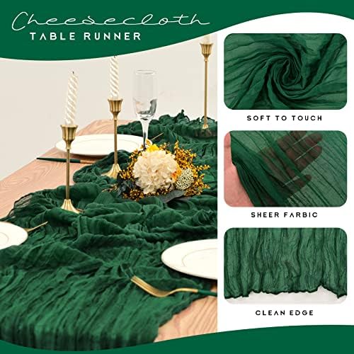 YMHPRIDE 12 Pack Cheesecloth Table Runner 35x120in Dark Green Table Runner - Image 4