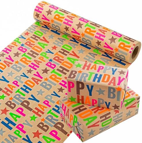 WRAPAHOLIC Jumbo Birthday Wrapping Paper Roll - 30 Inch x 100 Feet Jumbo Roll Colorful Happy Birthday Wrapping Paper for Girls Boys Kids, Baby Shower, Party by WRAPAHOLIC