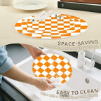 J JOYSAY Checkerboard Orange White Pattern Acrylic Cupcake Stand 3 Tier Dessert Table Display Set Clear Cake Stands for Wedding Party Baby Shower Decorations Easy Assembly Macaron Tower - Image 4