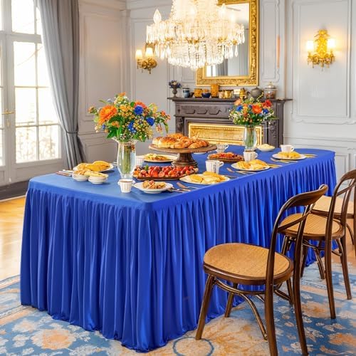 Wish Care Royal Blue Polyester Table Clothes for 4 Foot Rectangle Tables, Wrinkle Free Fitted Table Cover with Pleated Ruffle Table Skirt for Birthday Party Wedding Trade Show Event Display - Image 6