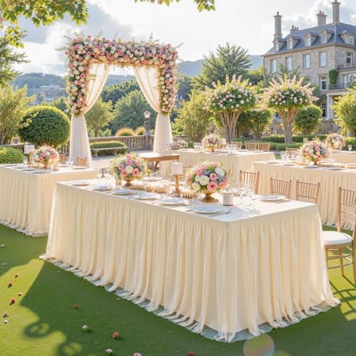 4 Pack 6ft Champagne Table Cloths Rectangle Tulle Tablecloth Fitted Champagne Tablecloths for 6 foot Rectangle Tables Spandex Table Covers for Parties Wedding Birthday Buffet Banquet Desk Tables Skirt - Image 4