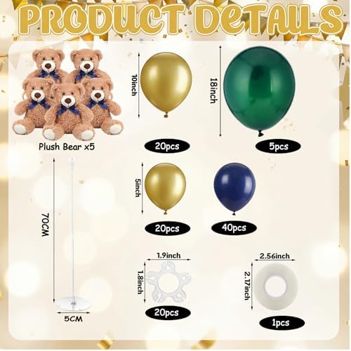 5 Set Tartan Plaid Baby Shower Centerpieces Balloon Kit Blue Gold - Image 2