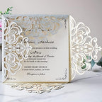 Hosmsua 50PCS Personalized Silver Glitter Wedding invitation with Envelopes, 6.3x6.3 Laser Cut Hollow Lace Rose Invitation for Wedding Engagement Birthday Invite (Customized Printed) - Image 4