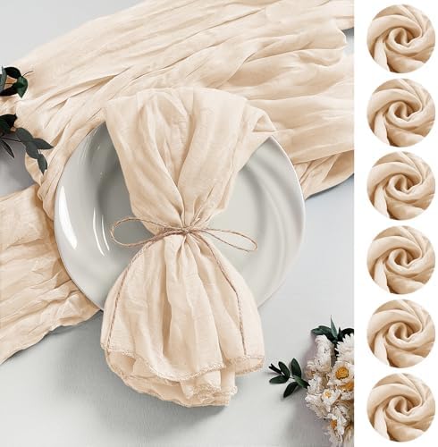 LZY 60 Pack Gauze Cheesecloth Napkins 20x20 Inch Dinner Cloth Napkins, Soft Boho Table Napkins Rustic Wrinkled Cheese Cloth Napkins Bulk for Wedding Party Baby Shower Event Decor (Ivory) by Lightupyourparty