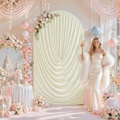 7.2FT Beige Arch Backdrop Cover Wedding Draped Arch Cover, Stretchy Spandex Balloon Backdrop Arch Stand Covers for Wedding Ceremony, Baby Shower, Photography Birthday Party Decorations - Image 2