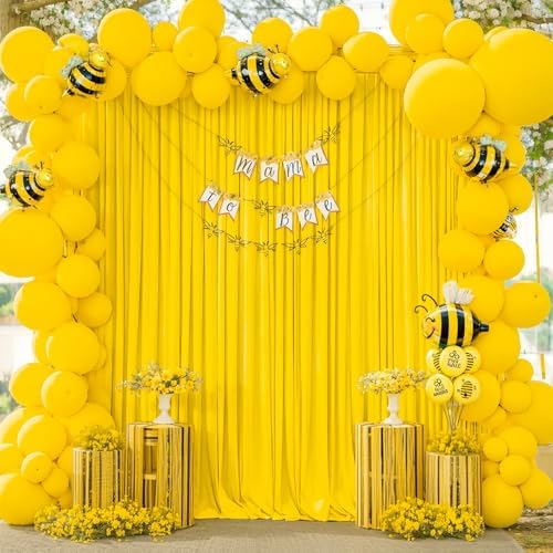 10x10ft Yellow Backdrop Curtain for Wedding Parties Wrinkle Free Fabric Yellow Drapes Backdrop Decoration for Baby Shower Birthday Photography Decoration 2 Panels, 5ft x 10ft - Image 3