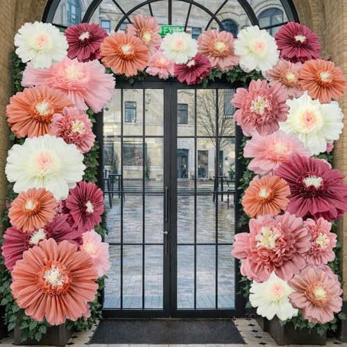 Giegxin 20 Pcs Pink Paper Flowers for Wall Boho Wedding Tissue Decorations - Image 6