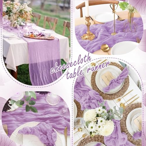 24 Pack Lilac Cheesecloth Table Runner 17"x108" Boho Gauze Fabric Table Runner Vintage Rustic Sheer Runners for Wedding Party Bridal Baby Shower Table Decorations - Image 6