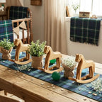 Vicenpal 6 Pack Baby Shower Wooden Vintage Rocking Horse Table Decoration for Blue Green Tartan Plaids Theme Party Centerpiece Rocking Horse Decor for Baby Shower Party Wedding Birthday Decorations - Image 4