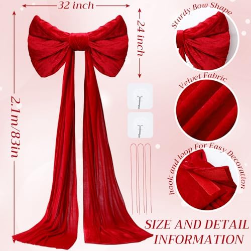 Giant Velvet Bow 32x83 Inch with Drapes Wedding Birthday,Red - Image 2