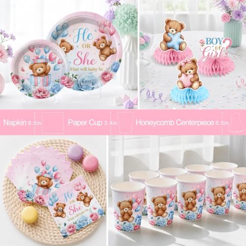 Xynic 205pcs Bear Gender Reveal Decorations Tableware Set, for 25 Guests - Image 5