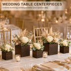 CONNOO 12 Set Wood Cube Planter Boxes, Square Vase Rustic Centerpieces - Image 7