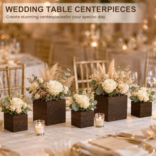CONNOO 12 Set Wood Cube Planter Boxes, Square Vase Rustic Centerpieces - Image 7