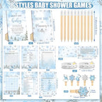 Funnymoom 426 Pcs Blue Snowflake Baby Shower Games Decor, 8 Set, 50 Guest - Image 3