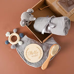 YOUUYS Baby Gift Set for Newborn - Baby Essential Bath Basket Gift Set with Baby Blanket Baby Rattle Teether Toy & Hair Brush Newborn Shower Gift for Baby Girls Boys 6PCS (Elephant) - Image 5