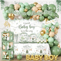 Baby Boy Shower Decorations,267pcs Baby Shower Decorations Green Plates and Napkins Cups Banner Backdrop Tablecloth Cake Topper Balloon for Sweet Baby Boy Baby Shower Decorations by Bezkega