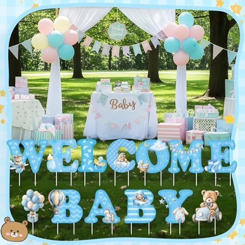 Chumia 13 Pcs Welcome Baby Yard Signs Baby Shower Yard Sign with Stakes, 15 Inch Tall Girl Boy Lawn Sign Gender Reveal Outdoor Decoration Welcome Newborn Announcement for Party Decorations(Blue) - Image 5