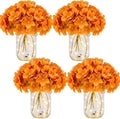 4 Sets Mason Jar Centerpiece with LED Lights and Orange Hydrangea Fake Flowers Vase for Wedding Thanksgiving Party Coffee Table Decor by Tianxunewtig
