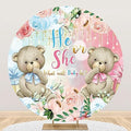 AOFOTO 7.5x7.5ft Bear Baby Shower Round Backdrop Cover Pink Blue Flowers Bear Gender Reveal Party Decorations Banner Boy or Girl He or She Circle Background Baby Newborn 1st Birthday Photobooth Props by AOFOTO
