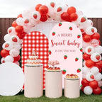 FYSUIMU 2 Pcs Strawberry Arch Backdrop Covers Pink Red Plaid Berry Stretchy Spandex Arch Stand Fabric Cover for Wedding Birthday Baby Shower Gender Reveal Party Decor (5ft/6ft) - Image 7