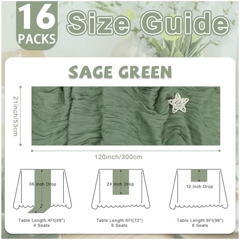 Sage Green Cheesecloth Table Runner 16 Pack 21x120 Inch Gauze Easter Spring Table Runner Sheer Polyester Cheese Cloth Boho Table Runners Decor for Wedding Baby Shower Candlelight Dinner - Image 4
