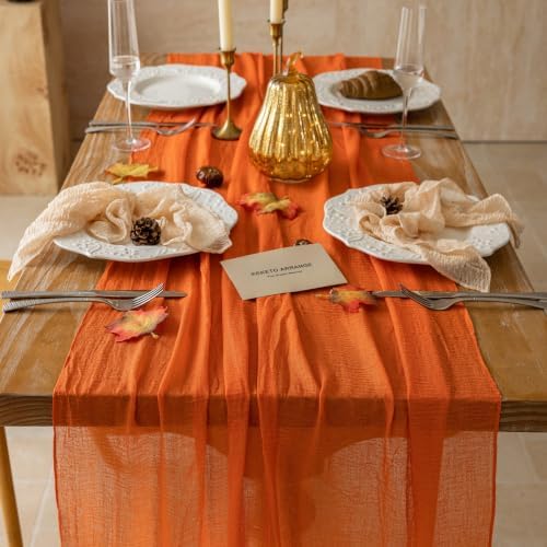 10Pcs Fall Orange Cheesecloth Table Runner 120 Inch Party Boho Home Decor - Image 6