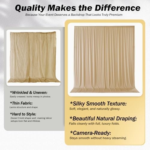 10x12 ft Champagne Backdrop Curtains for Weddings, Birthdays and Photos - Image 4