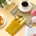 Cindeer 150 Pcs Gold Linen Dinner Napkins with Built in Flatware - Image 3
