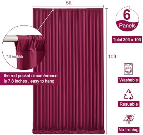30ft x 10ft Burgundy Backdrop Curtain for Parties Wedding Maroon Wrinkle Free Backdrop Drapes Panels for Birthday Party Bridal Shower Photo Photography Polyester Fabric Background Decoration - Image 5