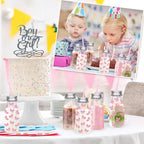 FYSUIMU 24 Pcs Pink Bow Plastic Milk Bottles with Lids Straws and Bowknot Stickers Reusable Drink Containers Beverage Juice Shot Jars for Valentine's Day Birthday Baby Shower Party Favor - Image 7