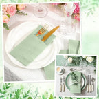 120 Pcs Sage Green Linen-Feel Paper Napkins with Built-in Flatware Pocket - Image 3