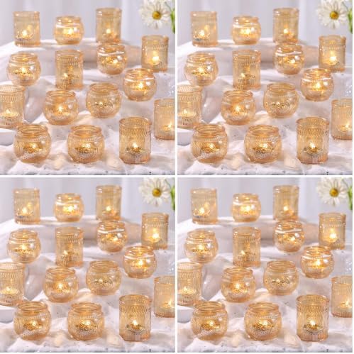 48Pcs Gold Votive Candle Holders - Glass Candle Holder Bulk for Table Centerpiece, Tea Lights Candle Holders for Home, Christmas Party & Wedding Shower (Pack of 4) by DARJEN