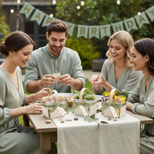 30 Pack Fruit Baskets Wood Small Picnic Berry Basket with Handle Mini Baskets for Gifts Sage Green Farmers Display Basket with Ribbon and Napkins for Camping(Plaid) - Image 5
