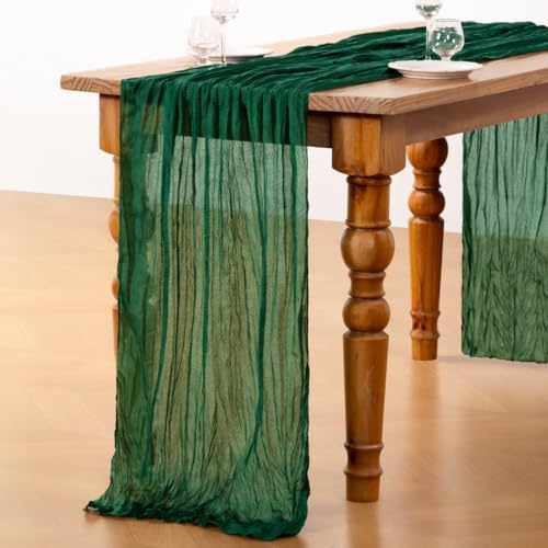 DeZerlor Emerald Green Cheesecloth Table Runners 2 Pack Christmas Runners - Image 4