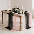 Artoid Mode 6PC Beige Black Pink Gauze Table Runner 120 Inch 10FT, Glitter Metallic Foil Sheer for Wedding Anniversary Holiday Birthday Home Party Decor by ArtoidMode