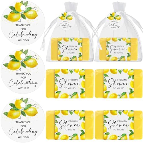 Queekay 48 Sets Bridal Shower Favors Scented Soap with Tags Bags, Lemon by Queekay
