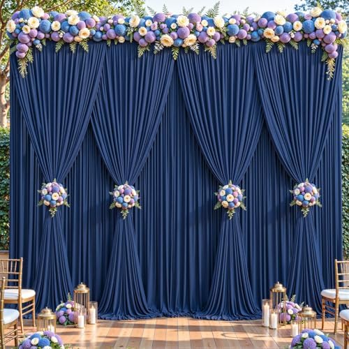 8 Panels Navy Blue Backdrop Curtains - Wrinkle Free Fabric Backdrop Curtain for Photoshoot, 10FT Wedding Party Photo Backdrop Drapes for Birthday Baby Shower Photography Stage Background Decorations by Shillance