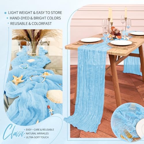 30 Pack Cheesecloth Table Runner 10FT Baby Blue Table Runner Light Blue Boho Gauze Cheese Cloth Table Runners Long Rustic Sheer Table Decorations for Wedding Party Baby Bridal Shower Birthday Holiday - Image 5