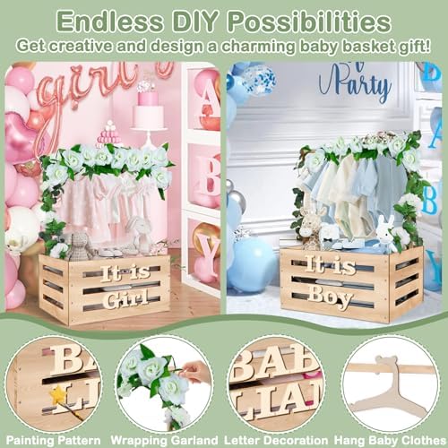 Wooden Baby Shower Crate Closet, Customizable Baby Basket with Hanger Rack and Garland, Gifts for New Parents, Baby Shower Decorations Boy Or Girl - Image 5