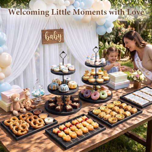 6pcs Wooden Dessert Table Display Set, 3 Tier Cupcake Stand Set with Serving Trays, Rustic Dessert Display Stand, Cake Stand Set for Wedding Dessert Table, Birthday, Baby Shower, Party Food Display, Home Decor - Image 4
