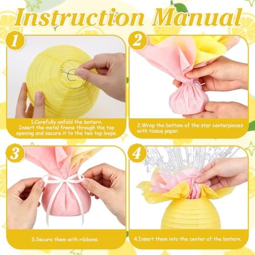 6 Set Lemon Paper Lanterns Table Centerpieces Decor Pink Yellow - Image 5