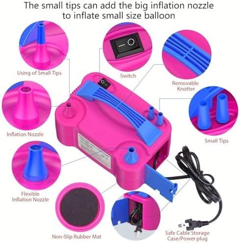 Balloon Pump Electric, Portable Automatic Dual Nozzle Inflator 600W with Tying Tools for Birthday Gender Reveal Baby Shower Balloons Party Decorations - Image 6