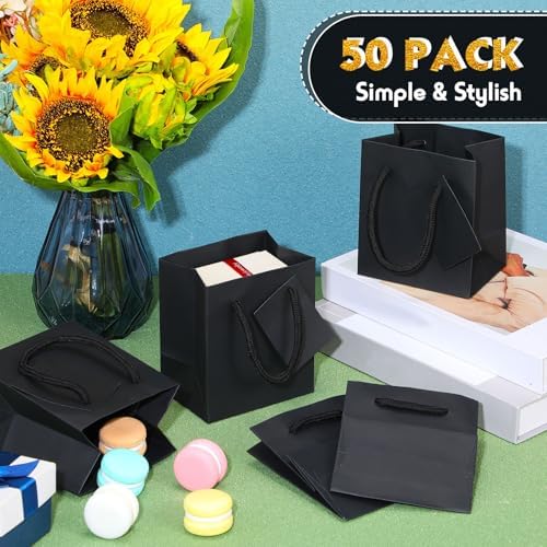 Zhehao 50 Pack Mini Gift Bags Bulk with Handles and Tags,Black - Image 5