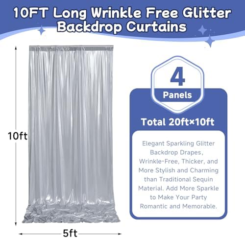20ftx10ft Sequin Silver Backdrop Curtain Panels for Parties Sparking - Image 4