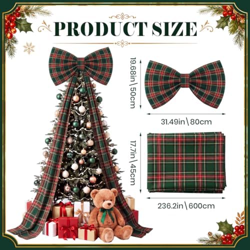 Riceshoot 32x250 Inch Christmas Tartan Plaid Green Bow, Giant Decorations - Image 2