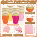 Mimorou 342 Pcs Pink Orange Yellow Party Supplies Pink and Orange Tableware Paper Disposable Plates Napkins Cups Plastic Tablecloth Triangle Banner for Fall Tropical Tequila Sunset Party Decorations - Image 3